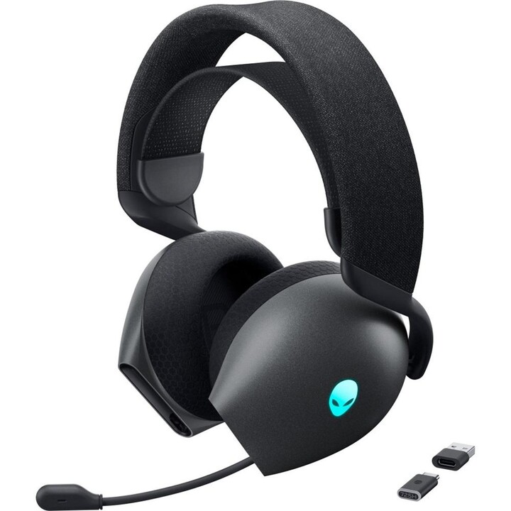 Auriculares gaming inalámbricos DELL AW725H-G-DEAM, tri-mode, 2.4 GHz, Bluetooth 5.0 y cable 3.5 mm, negro