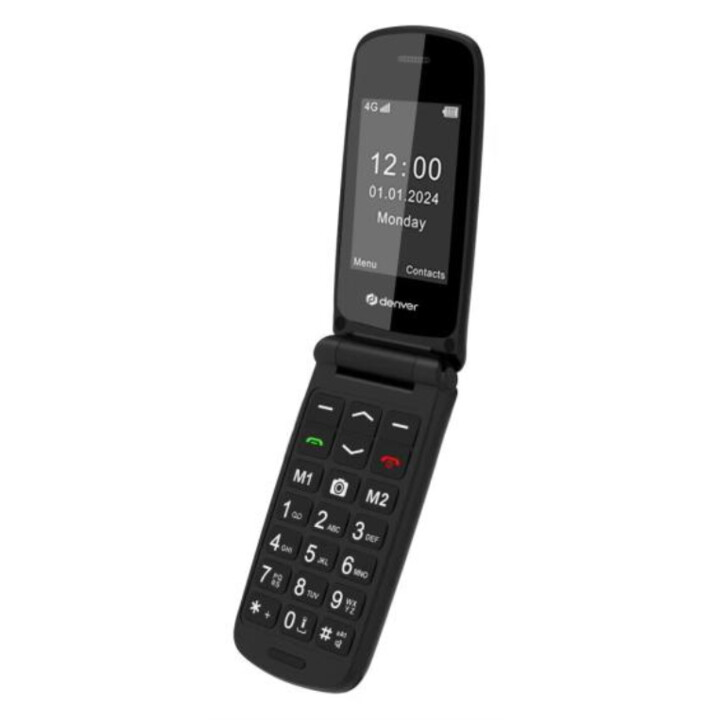 Téléphone Portable à Clapet Denver BAS-24800L 4G LTE pour Seniors, Grandes Touches et Bouton SOS