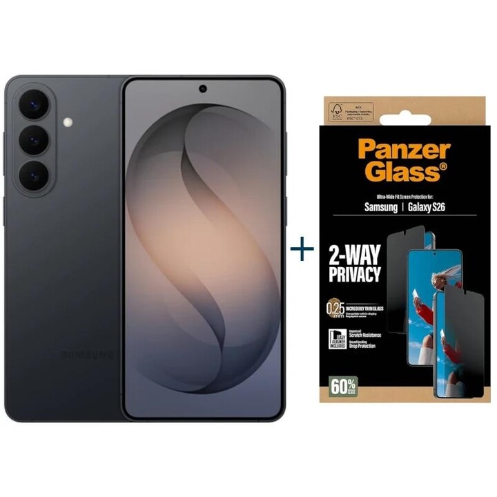 Samsung Galaxy S26 5G 256GB Noir + Protection Confidentialité Panzer
