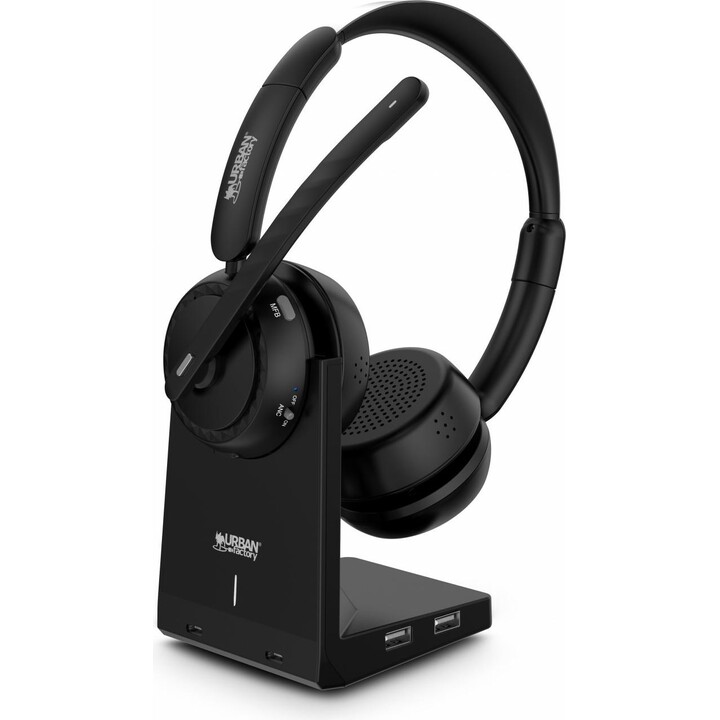URBAN FACTORY MOVEE Max Kopfhörer ohrumschließend Bluetooth 5.2 mit ENC und Ladestation schwarz