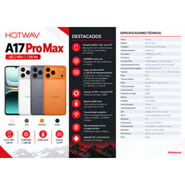 SMARTPHONE HOTWAV A17 PRO MAX 4 GB di RAM, 256 GB di ROM, colore SUNSET ORANGE