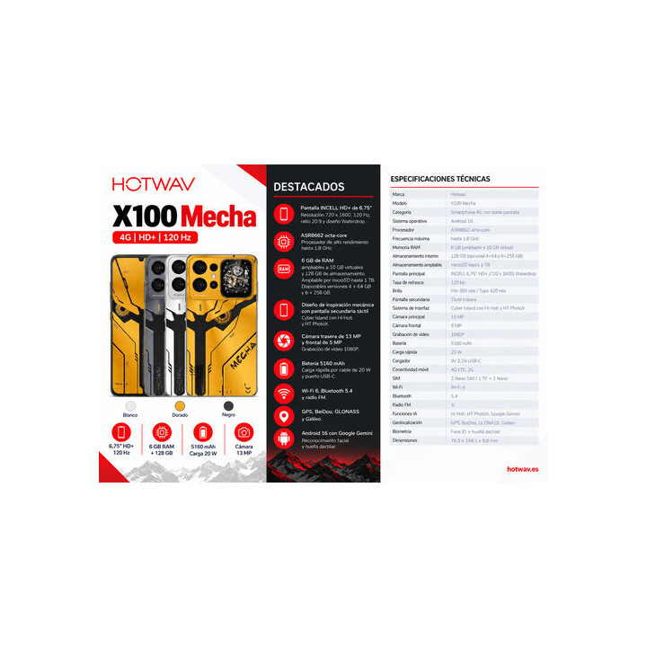 SMARTPHONE HOTWAV X100 MECHA 6 Go de RAM, 128 Go de ROM, CYBER BLACK