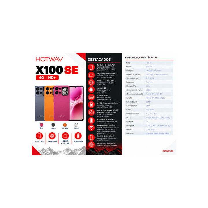 SMARTPHONE HOTWAV X100 SE 4 Go de RAM, 64 Go de mémoire interne, gris furtif