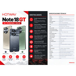 SMARTPHONE HOTWAV NOTE 18 GT 8 GB RAM, 256 GB ROM, OBSIDIAN BLACK