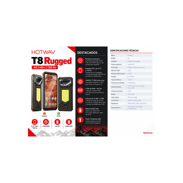 HOTWAV T8 Smartphone, 4GB RAM, 64GB ROM, Magma Orange