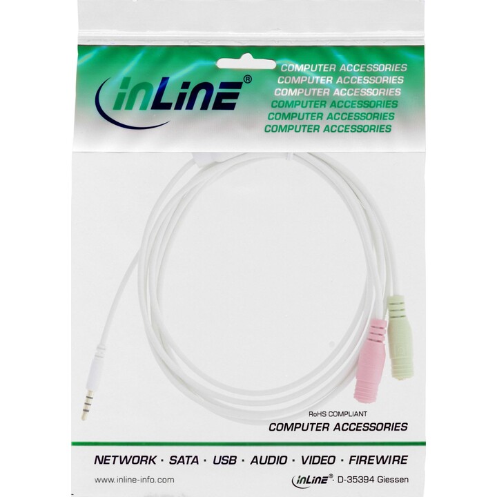 Cable adaptador para auriculares: conector de 3,5 mm a toma doble de 3,5 mm - blanco - 1 m