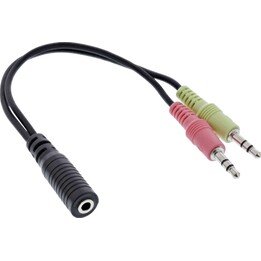 Cable adaptador para auriculares INLINE, 2 conectores macho de 3,5 mm a conector hembra de 3,5 mm de 4 polos (CTIA), 0,15 m