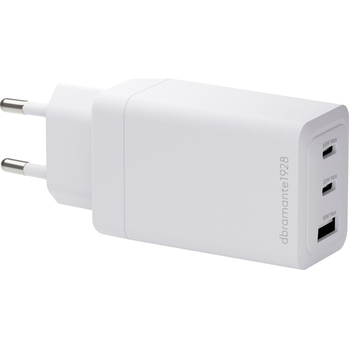 dbramante1928 Ladegerät – Netzteil – 65 Watt – 3 Ausgänge (2 x USB-C, USB) – weiß
