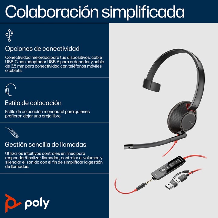 Poly Bw 5210 USB-C HS + 3,5 mm + USB-C/A, 0 km