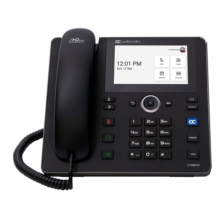Téléphone IP AudioCodes Teams C455HD PoE GbE noir avec Bluetooth intégré et Wi-Fi double bande