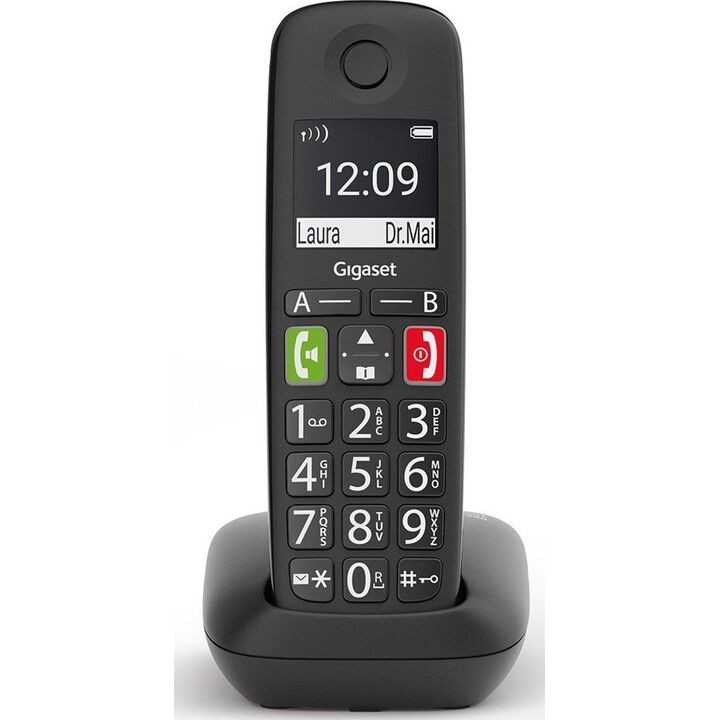 Gigaset E290A Teléfono DECT/analógico con identificador de llamadas, negro