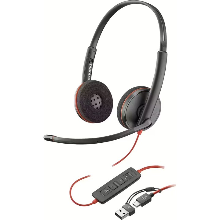 Casque stéréo USB-C HP Poly Blackwire 3220 + adaptateur USB-C/A