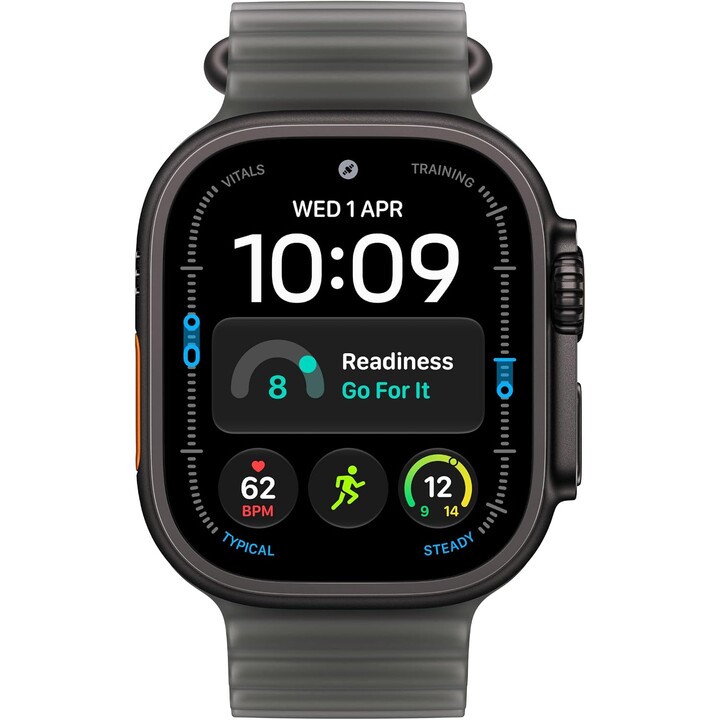 Apple Watch Ultra 4 GPS Cellular 49 mm, boîtier en titane noir, bracelet « Ocean Black » translucide