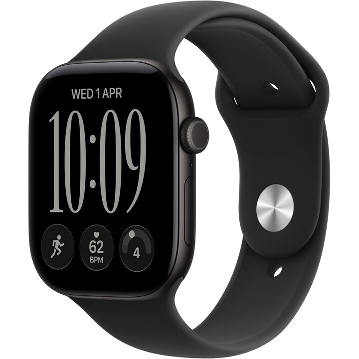 Apple Watch Serie 12 GPS Cellular 46 mm, cassa in alluminio nero, cinturino Sport nero, taglia S/M