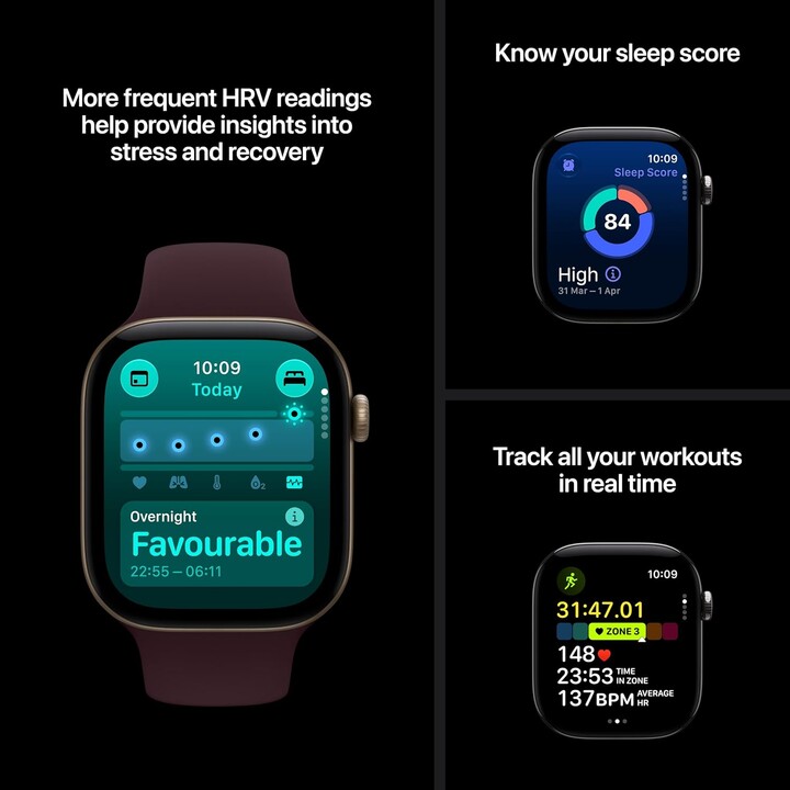 Apple Watch Série 12 com GPS e rede móvel, 46 mm, caixa em alumínio cinzento espacial, bracelete desportiva azul-marinho, tamanh