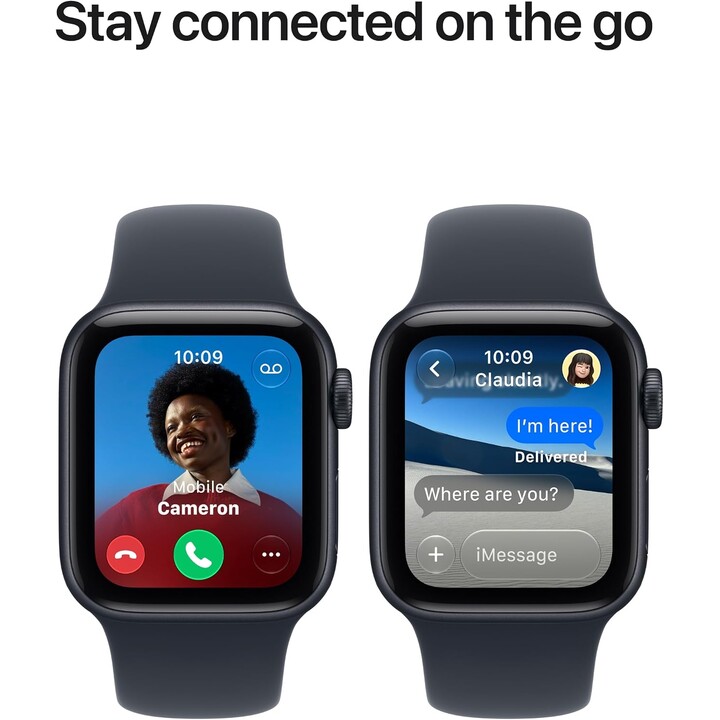 Apple Watch SE3 2026 com GPS e rede móvel, 40 mm, caixa em alumínio na cor Midnight, bracelete desportiva azul-marinho, tamanho 