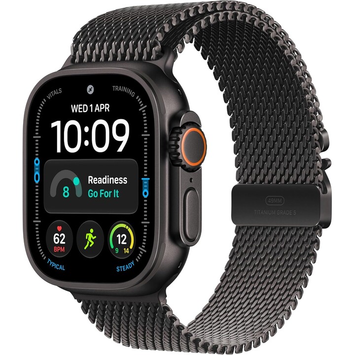 Apple Watch Ultra 4 GPS Cellular 49mm caja de titanio negro y correa Milanese Loop de titanio negro M