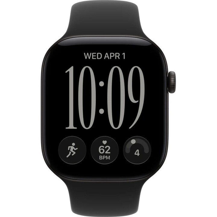 Apple Watch Série 12 com GPS, 46 mm, caixa em alumínio preto, bracelete desportiva preta, tamanho M/L
