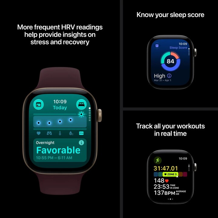 Apple Watch Série 12 GPS 46 mm, boîtier en aluminium noir, bracelet Sport noir, taille M/L