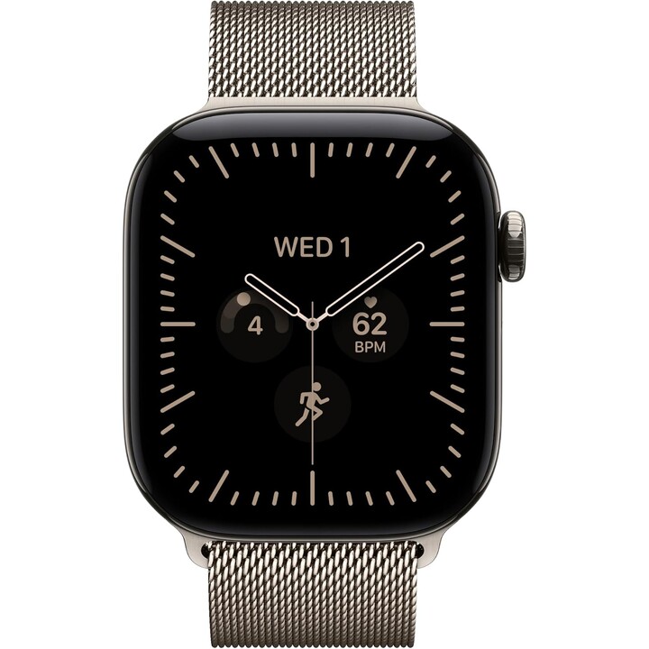 Apple Watch Série 12 GPS Cellular 42 mm, boîtier en titane naturel, bracelet milanais naturel