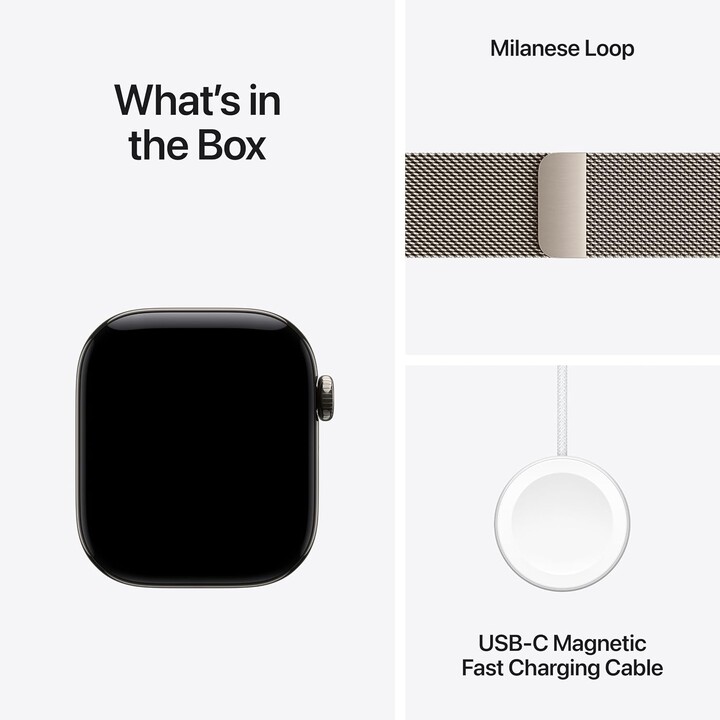 Apple Watch Series 12 GPS Cellular, 42 mm, Gehäuse aus naturfarbenem Titan, naturfarbenes Milanese-Armband