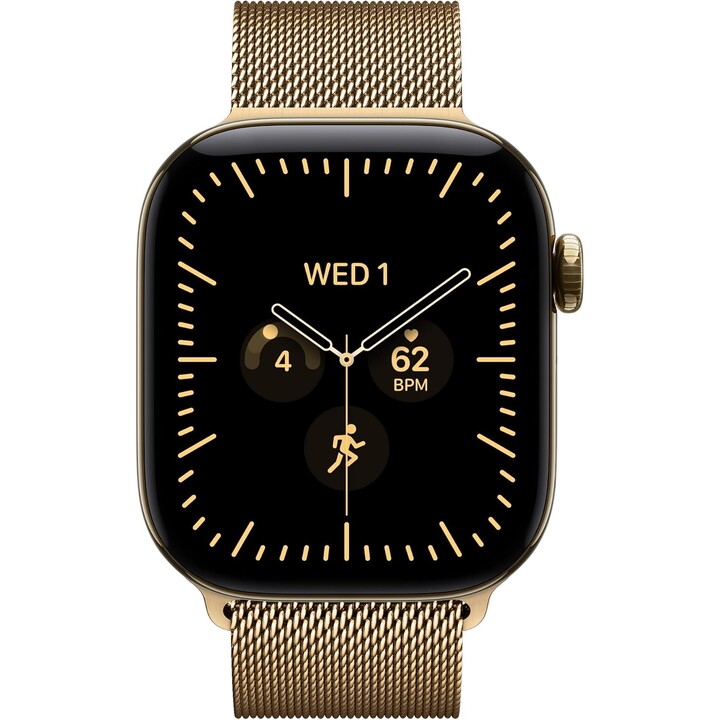 Apple Watch Series 12 GPS Cellular 42 mm, boîtier en titane doré brillant, bracelet milanais doré brillant