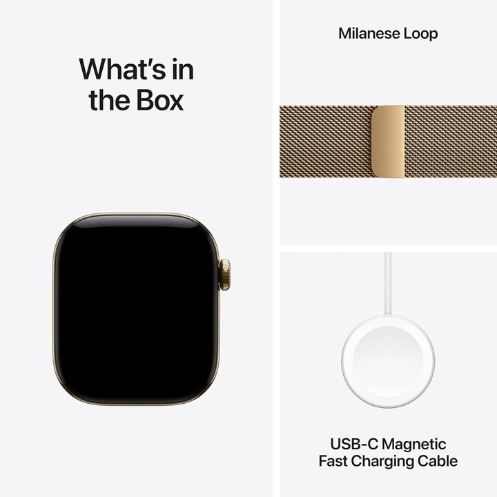 Apple Watch Series 12 GPS Cellular 42 mm, Gehäuse aus Titan in Glanzgold, Milanese Loop in Glanzgold