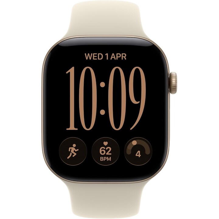 Apple Watch Series 12 GPS 46 mm, Aluminiumgehäuse in Hellgold, Sportarmband in Sand, Größe S/M