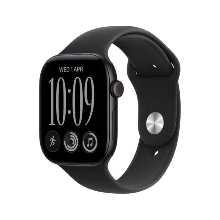Montre Watch Série 12 GPS + Cellular, 46 mm, boîtier en aluminium noir avec bracelet sport noir - S/M