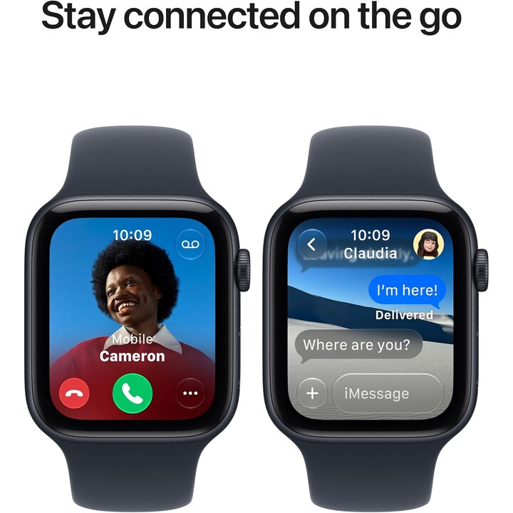 Apple Watch SE3 2026 com GPS, 44 mm, caixa em alumínio Starlight, bracelete desportiva na cor areia, tamanhos M/L