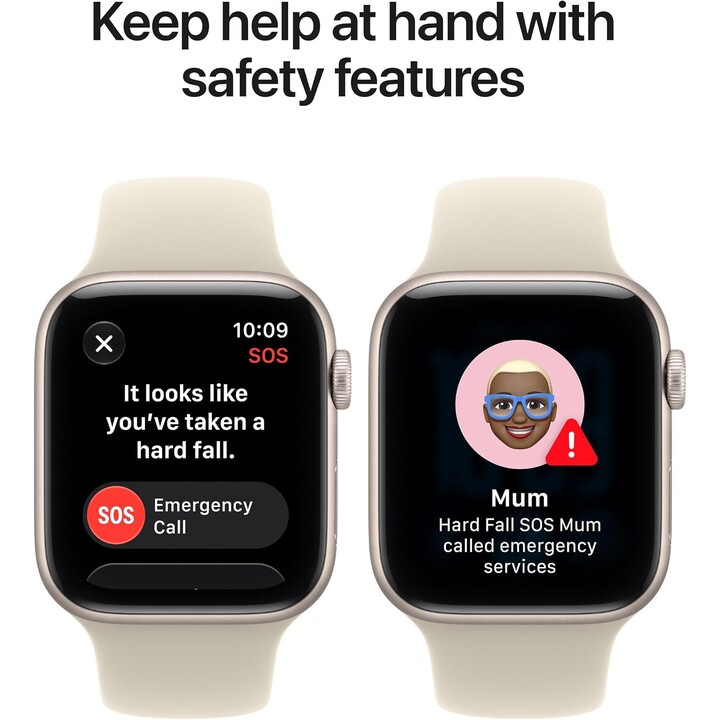 Apple Watch SE3 2026 com GPS, 44 mm, caixa em alumínio Starlight, bracelete desportiva na cor areia, tamanhos M/L