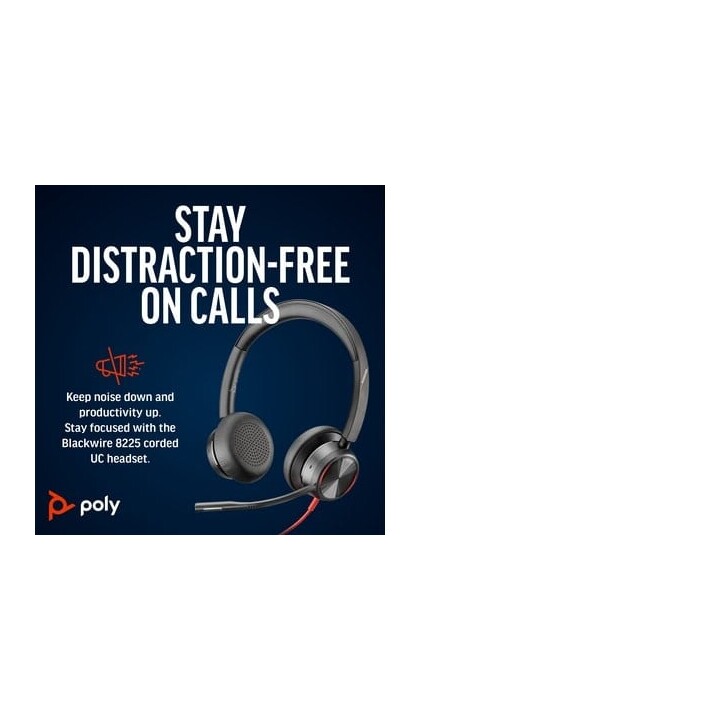 POLY Blackwire 8225 Stereo USB-C Headset + USB-C/A Adapter Wired Headband Office/Call Center USB Type C Black