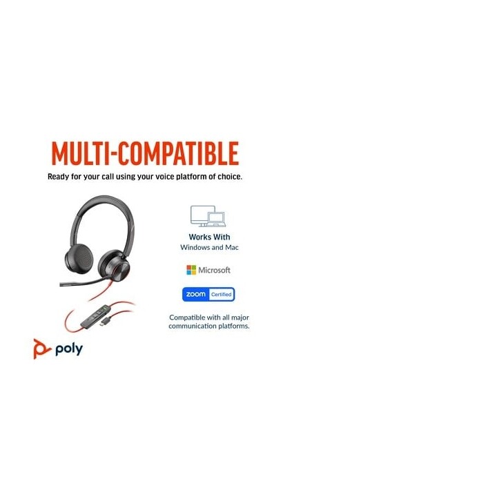 POLY Blackwire 8225 Stereo USB-C Headset + USB-C/A Adapter Wired Headband Office/Call Center USB Type C Black