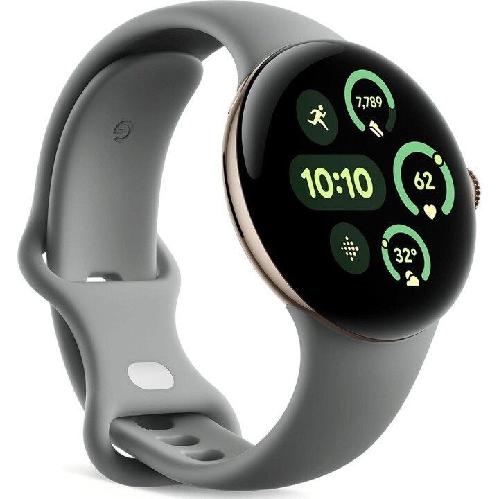 Google Pixel Watch 3 45 mm, WLAN, Farbe: Lichen-Grün (Hazel) und Sportarmband in Lichen-Grün (Hazel), generalüberholt – Zustand: