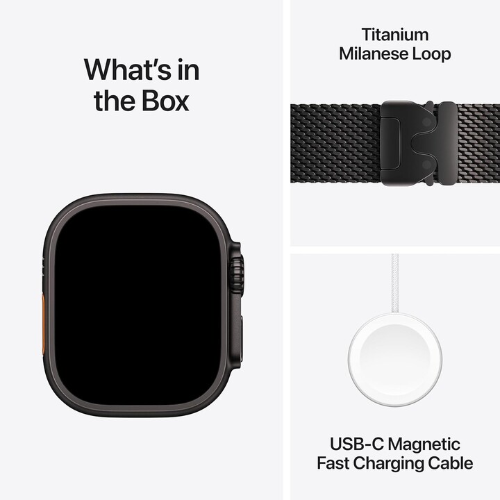 Apple Watch Ultra 4 com GPS e rede móvel, 49 mm, caixa em titânio preto, bracelete Milanese Loop em titânio preto, tamanho médio