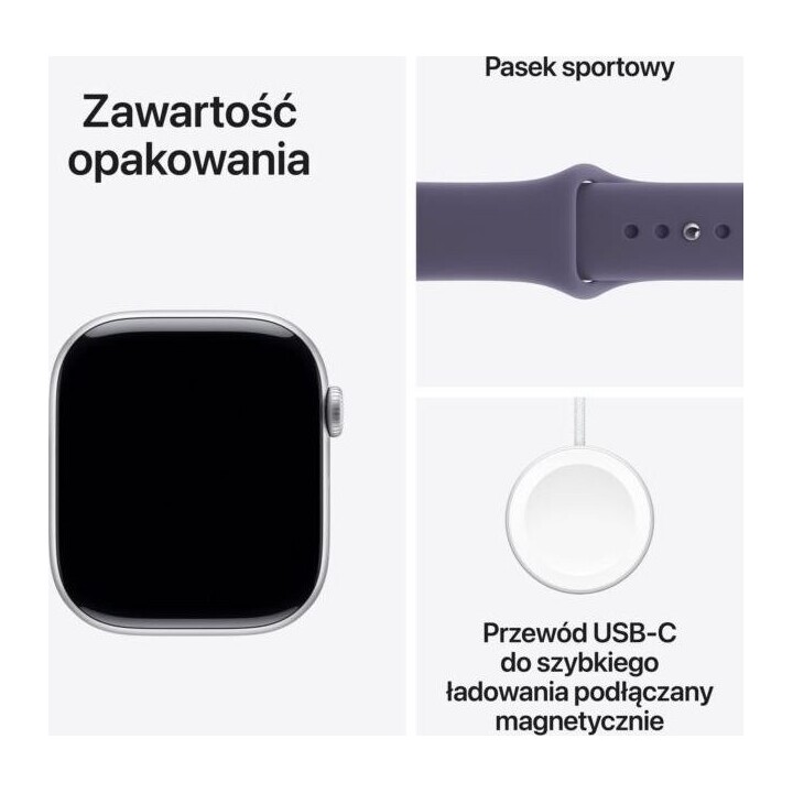 Watch Series 11 GPS+Cellular, 46 mm, caja de aluminio plateada con correa deportiva Purple Fog - S/M