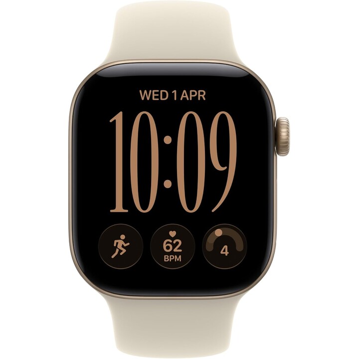 Apple Watch Series 12 GPS Cellular, 42 mm, boîtier en aluminium couleur or clair, bracelet Sport couleur sable, taille S/M