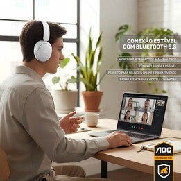 Casque Bluetooth Aoc Ach3505wt avec micro, réduction de bruit active (ANC), pliable, recharge USB-C, autonomie de 80 h, blanc