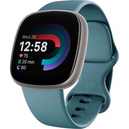 Fitbit Versa 4 Blau (Waterfall Blue) mit Gehäuse aus Platin-Aluminium, generalüberholt – Zustand: Sehr gut