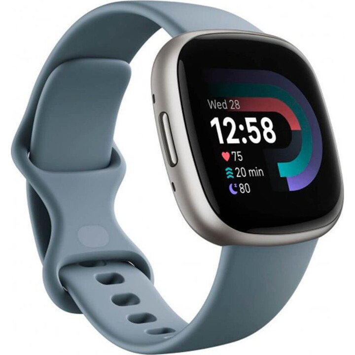 Fitbit Versa 4 Blue (Waterfall Blue) with Refurbished Platinum Aluminium Case – Very Good