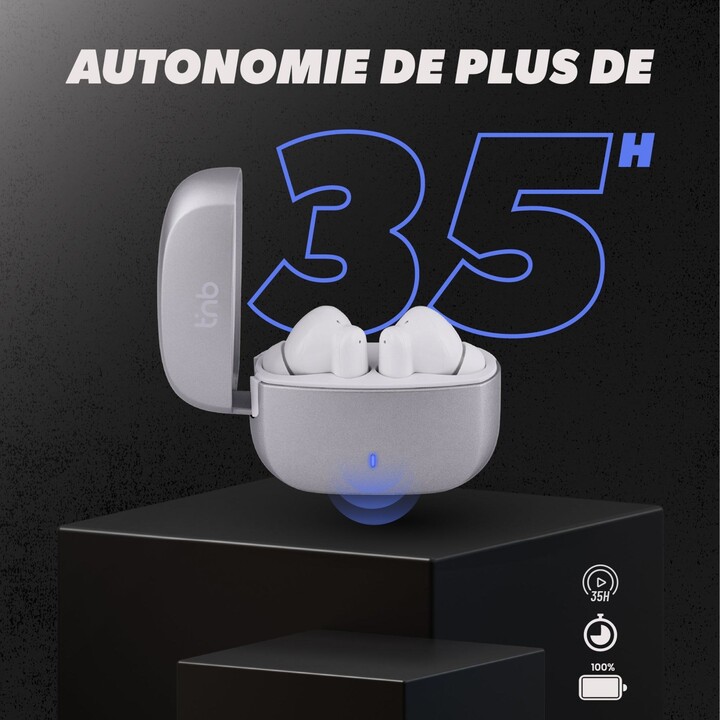TNB EBZIPP2NC True Wireless In-Ear Kopfhörer mit ANC, Bluetooth 5.0 und Aluminium-Ladeetui, Grau