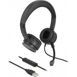 Auriculares estéreo USB con mando a distancia en el cable y botón de silencio rápido para PC y portátiles