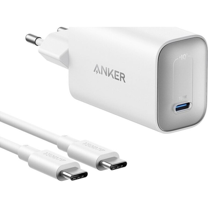 Cargador ANKER Nano de 100 W con cable C-C, blanco