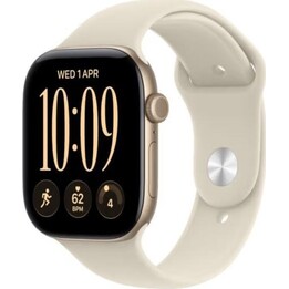 Watch Series 12 GPS 46 mm, caixa em alumínio dourado claro com bracelete desportivo na cor areia - S/M