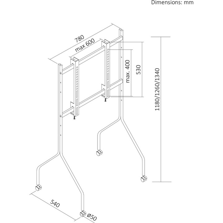 Soporte / carrito para TV Maclean, con ruedas, 37-80", carga máxima 50 kg, VESA máximo 600x400, blanco, MC-180 W