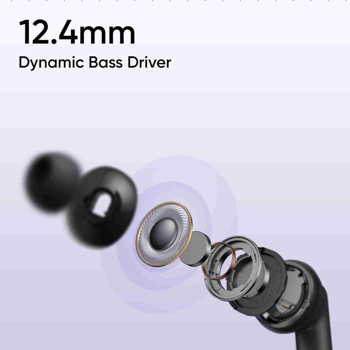 Realme buds t310, auriculares inalámbricos inalámbricos, 46db híbrido ANC, controlador de bajo dinámico de 12.4 mm, púrpura
