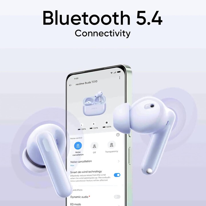 Realme Buds T310, Wireless in-Ear Earbuds, 46dB Hybrid ANC, 12.4mm Dynamic Bass Driver, Purple