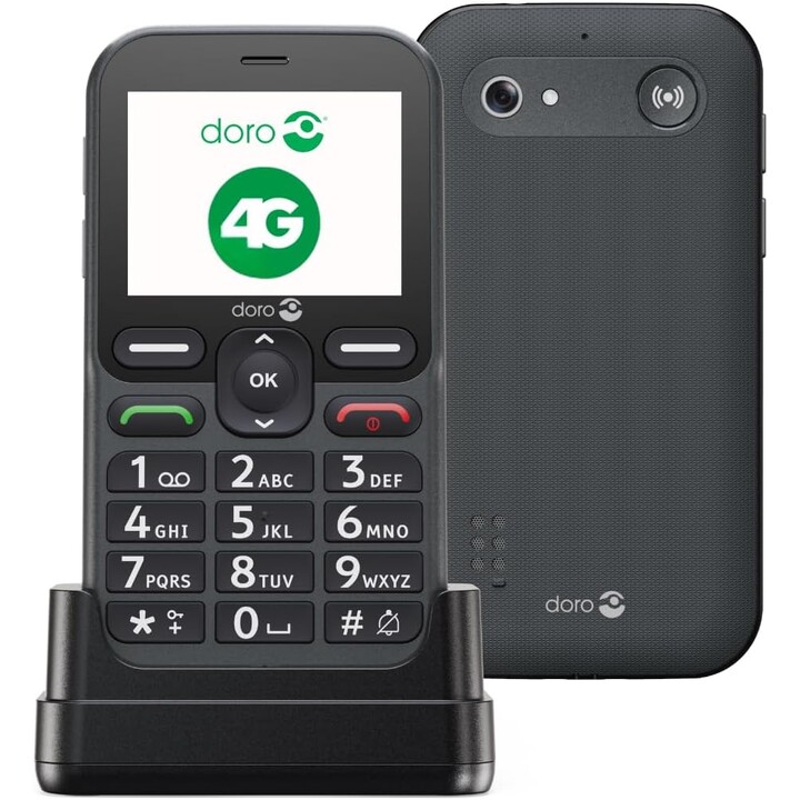 Doro Leva L10, som poderoso, câmera, botão de emergência com GPS, incluindo estação de carregamento, preto