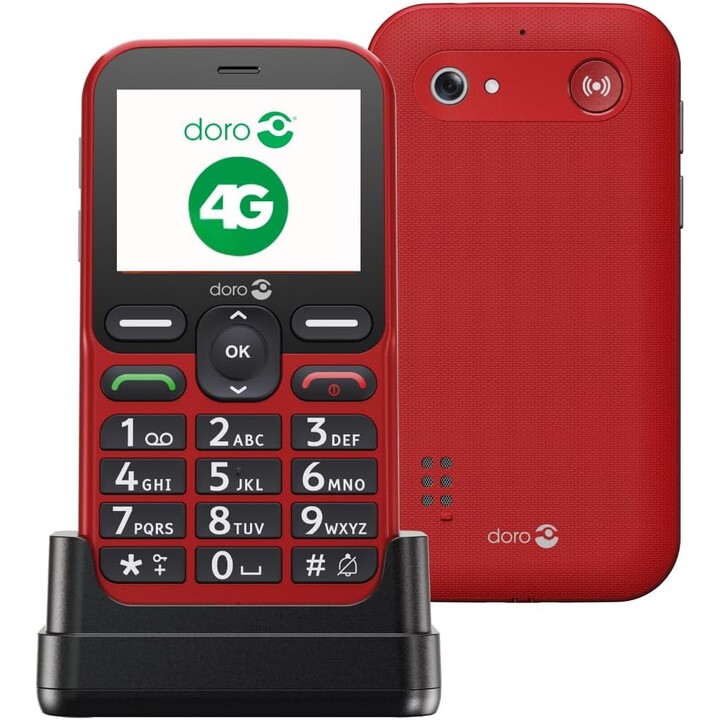 Doro Leva L10, som poderoso, câmera, botão de emergência com GPS, incluindo estação de carregamento, vermelho