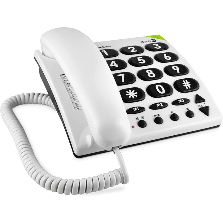 Doro Telefonasy 311c, Big Button, ideal für ältere Menschen, 3 One-Touch-Erinnerungen, visueller Ringindikator, weiß